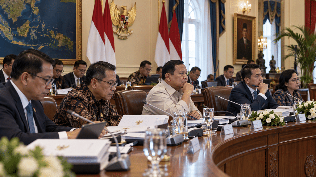 Suasana sidang kabinet terbatas membahas tantangan geopolitik dan komitmen transisi energi Paris Agreement di Istana Merdeka.