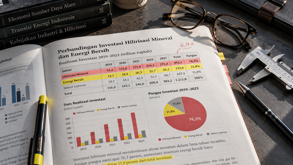 Lembar data analitis redaksi membedah alokasi investasi US$38,63 miliar sektor minerba, transisi energi, dan serapan tenaga kerja.